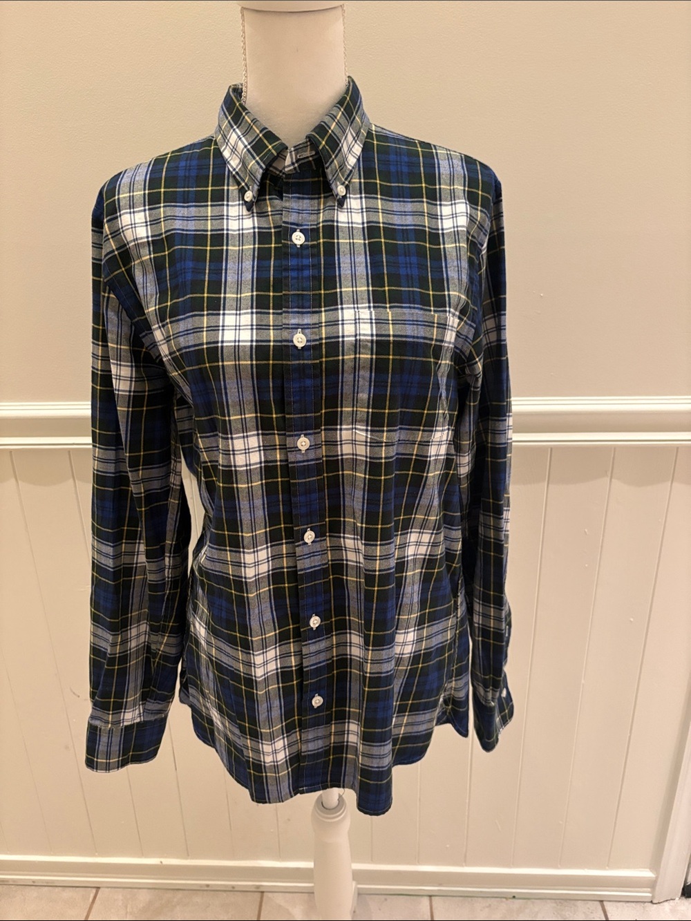 Brooks Brothers Blue, Green and White Plaid Button-Down Shirt